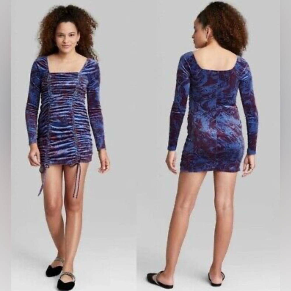 Blue & Brown Marble Velvet Dress long sleeves by Wild Fable Size XL